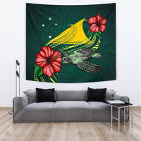 Tokelau Polynesian Tapestry - Green Turtle Hibiscus One Style Large 104" x 88" Green - Polynesian Pride