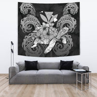 Hawaii Turtle Wave Polynesian Tapestry - Hey Style Gray Wall Tapestry Gray - Polynesian Pride