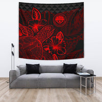 Federated States Of Micronesia Tapestry - Turtle Hibiscus Pattern Red Wall Tapestry Large 104" x 88" Red - Polynesian Pride