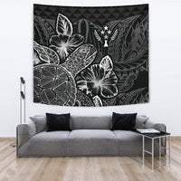 Kosrae Tapestry - Turtle Hibiscus Pattern Black Wall Tapestry Large 104" x 88" Black - Polynesian Pride
