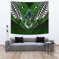 Manaia Mythology Tapestry Silver Fern Maori Tattoo Wall Tapestry Large 104" x 88" Green - Polynesian Pride