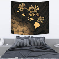 Hawaii Turtle Hibiscus Map Polynesian Blur Tapestry - Polynesian Pride