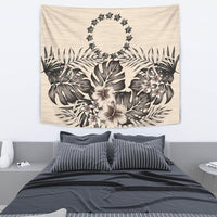 Cook Islands Tapestry - The Beige Hibiscus Wall Tapestry - . Medium 80" x 68" - Polynesian Pride