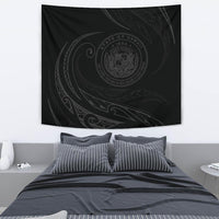 Hawaii Coat Of Arms Tapestry - Gray - Frida Style Wall Tapestry Black - Polynesian Pride