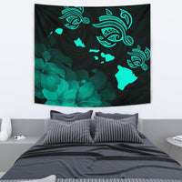 Hawaii Hibiscus Map Polynesian Ancient Turquoise Tribal Tapestry - Polynesian Pride