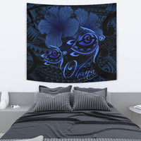 Hawaii Turtle Ohana Hibiscus Poly Tapestry - Tuquoise Wall Tapestry Turquoise - Polynesian Pride
