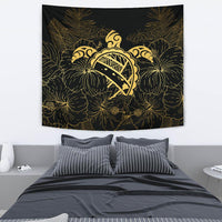 Hawaii Turtle Kanaka Golden Tapestry Wall Tapestry Medium 80" x 68" Black - Polynesian Pride