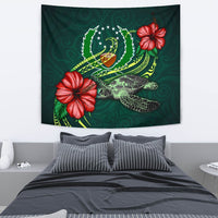Pohnpei Micronesia Tapestry - Green Turtle Hibiscus One Style Medium 80" x 68" Green - Polynesian Pride