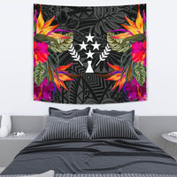 Kosrae Slide Tapestry - Polynesian Hibiscus Pattern Wall Tapestry Medium 80" x 68" Black - Polynesian Pride