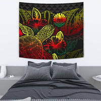 Tahiti Tapestry - Turtle Hibiscus Pattern Reggae Wall Tapestry Medium 80" x 68" Reggae - Polynesian Pride