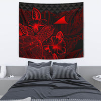Tokelau Tapestry - Turtle Hibiscus Pattern Red Wall Tapestry Medium 80" x 68" Red - Polynesian Pride