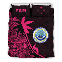 Federated States Of Micronesia Duvet Cover Set - Federated States Of Micronesia Coat Of Arms & Coconut Tree Pink - Polynesian Pride