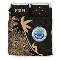 Federated States Of Micronesia Duvet Cover Set - Federated States Of Micronesia Coat Of Arms & Coconut Tree Gold - Polynesian Pride