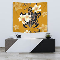 Turtle Poly Tribal Plumeria Yellow Tapestry - Polynesian Pride