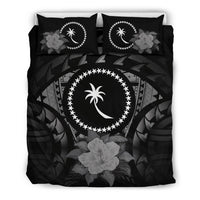 Chuuk Duvet Cover Set - Chuuk Flag & Gray Hibiscus - Polynesian Pride