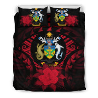 Solomon Island Duvet Cover Set - Solomon Island Coat Of Arms & Red Hibiscus - Polynesian Pride
