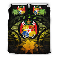 Tonga Duvet Cover Set - Tonga Coat Of Arms & Reggae Hibiscus - Polynesian Pride