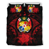 Tonga Duvet Cover Set - Tonga Coat Of Arms & Red Hibiscus - Polynesian Pride