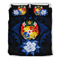 Tonga Duvet Cover Set - Tonga Coat Of Arms & Dark Blue Hibiscus - Polynesian Pride