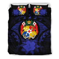 Tonga Duvet Cover Set - Tonga Coat Of Arms & Dark Blue Hibiscus - Polynesian Pride