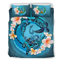 Polynesian Duvet Cover Set - Pohnpei Bedding Set Blue Plumeria Animal Tattoo - Polynesian Pride