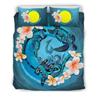Polynesian Duvet Cover Set - Palau Bedding Set Blue Plumeria Animal Tattoo - Polynesian Pride