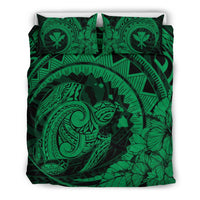 Hawaiian Map Kanaka Honu Hibiscus Green Globular Polynesian Bedding Set Green - Polynesian Pride