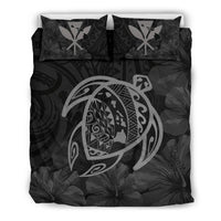 Hawaiian Map Turtle Kanaka Hibiscus Polynesian Bedding Set - Gray Gray - Polynesian Pride