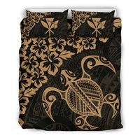 Hawaiian Map Turtle Hibiscus Kanaka Polynesian Bedding Set - Gold Gold - Polynesian Pride