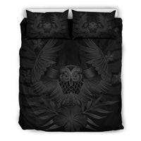 Hawaiian Owl Hibiscus Plumeria Polynesian Bedding Set - Gray Gray - Polynesian Pride