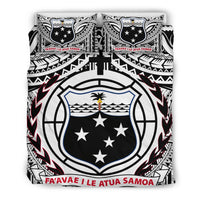 Samoa Bedding Set - Samoa Coat Of Arm, Polynesian Tattoo White And Black - Polynesian Pride