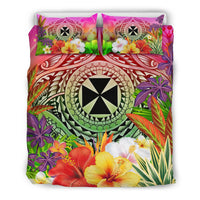 Wallis And Futuna Polynesian Bedding Set - Manta Ray Tropical Flowers - Polynesian Pride