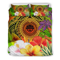 Fsm Polynesian Bedding Set - Manta Ray Tropical Flowers (Reggae) - Polynesian Pride