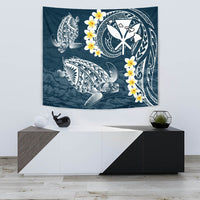 Hawaii Turtle Plumeria Polynesian Tapestry - Sease Style Wall Tapestry Small 60" x 51" Blue - Polynesian Pride