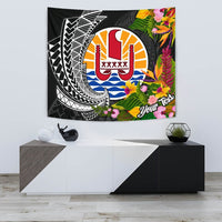 Tahiti Tapestrys - Custom Personalised Seal Spiral Polynesian Patterns Wall Tapestry - Tahiti Small 60" x 51" Black - Polynesian Pride