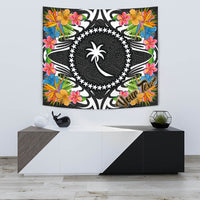 Chuuk State Tapestrys - Custom Personalised Tropical Flowers Style Wall Tapestry - Chuuk State Small 60" x 51" Black - Polynesian Pride