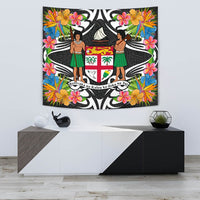 Fiji Tapestrys - Tropical Flowers Style Wall Tapestry - Fiji Small 60" x 51" Black - Polynesian Pride