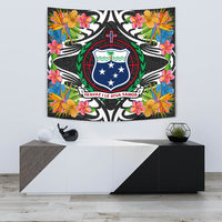 Samoa Tapestrys - Tropical Flowers Style Wall Tapestry - Samoa Small 60" x 51" Black - Polynesian Pride