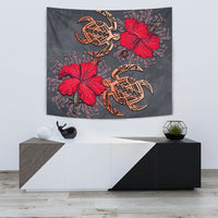 Hawaii Turtle Hibiscus Polynesian Tapestry - Khoi Style - AH Wall Tapestry Gray - Polynesian Pride