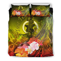 Vanuatu Custom Personalised Bedding Set - Humpback Whale with Tropical Flowers (Yellow) - Polynesian Pride