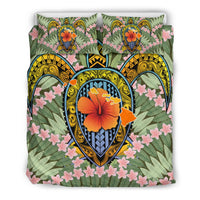 Hawaii Turtle Map Plumeria Hawaiian Tropical Bedding Set - Candy Style - AH Green - Polynesian Pride