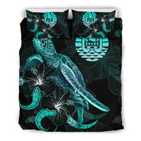 Tahiti Polynesian Bedding Set - Turtle With Blooming Hibiscus Turquoise - Polynesian Pride