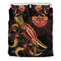 Tahiti Polynesian Bedding Set - Turtle With Blooming Hibiscus Gold - Polynesian Pride