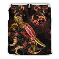 Tonga Polynesian Bedding Set - Turtle With Blooming Hibiscus Gold - Polynesian Pride