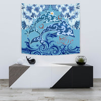 Hawaii Dolphin Couple Valentine's Hibiscus Tapestry - Tender Style - AH Wall Tapestry 75cm*90cm Blue - Polynesian Pride
