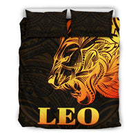 Sun In Leo Zodiac Bedding Set Polynesian Tattoo Simple - Orange Black - Polynesian Pride