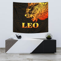 Sun In Leo Zodiac Tapestry Polynesian Tattoo Simple - Orange Black Wall Tapestry Small 60" x 51" Orange - Polynesian Pride