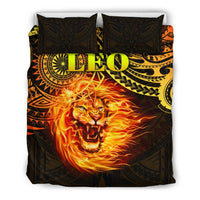 Sun In Leo Zodiac Bedding Set Polynesian Tattoo Unique Vibes - Polynesian Pride
