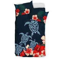 Hawaiian Duvet Cover Set - Polynesian Hibiscus And Turtle - Polynesian Pride