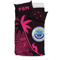 Federated States Of Micronesia Duvet Cover Set - Federated States Of Micronesia Coat Of Arms & Coconut Tree Pink - Polynesian Pride